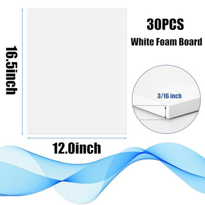 EPHECH 30Pack 12" x 16.5" White Foam Board with 3/16" Thick Foam Core - size: 12" x 16.5"-30PCS