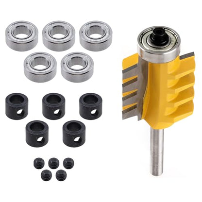 The Shank with Bearings Accessory Kit,Shank Ball Bearing Router Bit fit for 1/4" Shank Router Bit,Interior:6.35MM Outer:12.7MM,Pack of 5