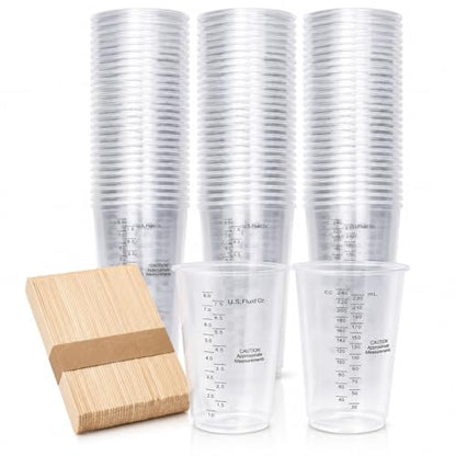 8oz Clear Plastic Measuring Cups, Graduated Mixing Cups, 100 Pack