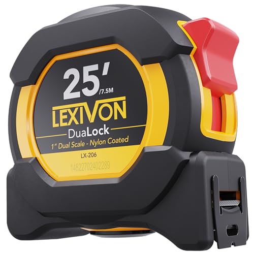 LEXIVON 25Ft/7.5m DuaLock Tape Measure | 1-Inch Wide Blade with Nylon Coating, Matt Finish White & Yellow Dual Sided Rule Print | Ft/Inch/Fractions/Metric (LX-206) - size: 25 ft 1-Pack