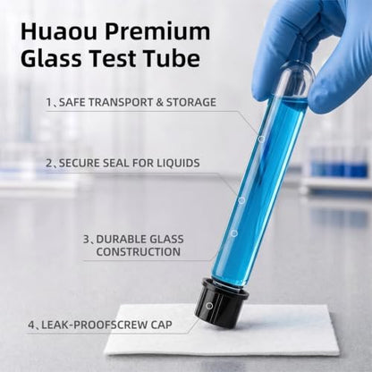 12x75mm Glass Test Tubes with Black Screw Caps, 5ml Boro Glass Test Tubes for Scientific Experiments, Candy Storage, Party and Home Decorations, Plant Propagation and Holiday Gifts, HUAOU, Pack of 10 - size: 12x75