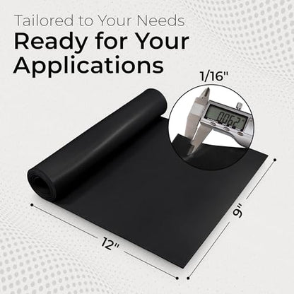 Exactly Rubber - Commercial Grade Silicone Sheet, 60A Durometer Silicone Mat, -80 to 450°F Temperature Resistant Rubber Mat, Rubber Sheet with 350% Elongation, Made in the USA, 1/16 x 9" x 12", Black - color: Black, size: 1/16 x 9 x 12