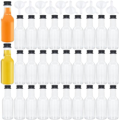 30 Pack 1.7oz Mini Liquor Bottles with Black Cap,Plastic Alcohol Bottles with 10 Funnels,Airtight Plastic Spirit Bottle for Weddings,Party Supplies - size: 30 Pack
