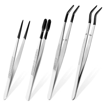 4 Pcs Tweezers with Rubber Tips Set - PVC Coated Precision Tweezers for Crafting, Jewelry, Electronics, and Lab Work