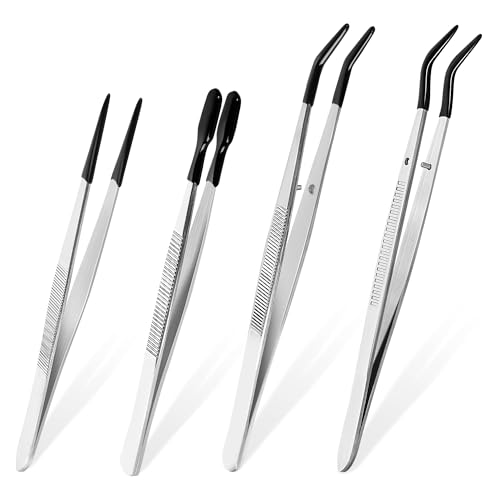 4 Pcs Tweezers with Rubber Tips Set - PVC Coated Precision Tweezers for Crafting, Jewelry, Electronics, and Lab Work