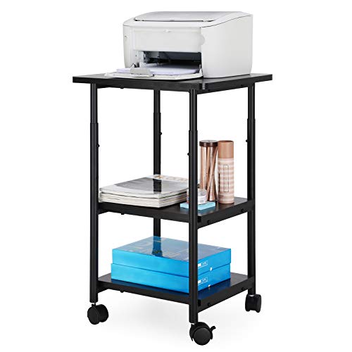 VASAGLE 3-Tier Printer Stand with Locking Wheels, Under Desk Printer Table - color: Ebony Black, size: 3 Tiers/Compact