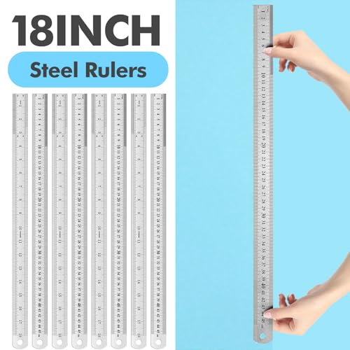 EBOOT 8 Pack 18inch Metal Rulers, Imperial Metric - size: 18inch