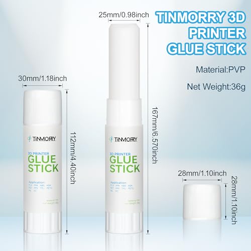 TINMORRY 3D Printer Glue Sticks, PVP Solid Glue for Hot Bed, 36 G X 4 - size: 36 g X 4