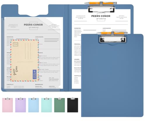 Sooez Foldable Clipboard Folder, A4 Folding Clip Board with Pen Loop - color: Gray Blue