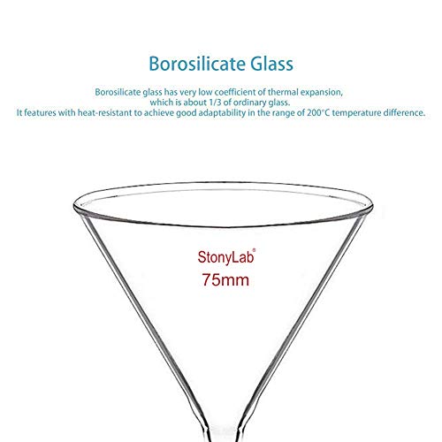 stonylab 1-Pack Glass Funnel, Heavy Wall Borosilicate Glass Funnel, 75mm Diameter and 75mm Stem Length - size: 75mm Diameter and 75mm Stem