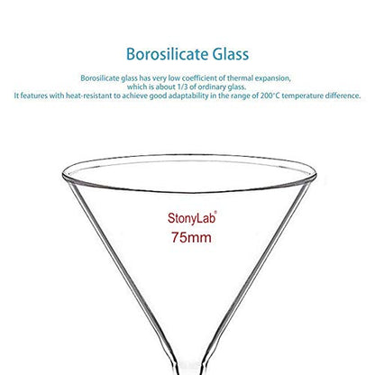 stonylab 1-Pack Glass Funnel, Heavy Wall Borosilicate Glass Funnel, 75mm Diameter and 75mm Stem Length - size: 75mm Diameter and 75mm Stem