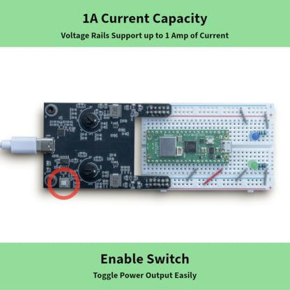 USB-C Adjustable 12V/9V/6V/5V/3.3V/1.5V 2A Total Output Breadboard Power Supply USB-C PD Compatible with Raspberry Pi, Pico W, ESP32 (Power Supply Starter Kit)