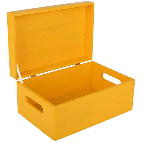 Creative Deco Large Yellow Wooden Box Storage with Hinged Lid - color: Yellow, size: L | Handles