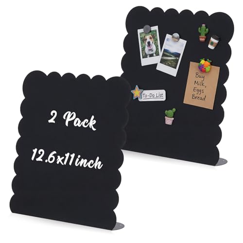 LEIFIDE 2 Pcs Black Magnet Boards Magnetic Bulletin Board Announcement Wave-Shaped Magnetic Display Board Stand Metal Desktop Memo for Menus Dining Table Home School Kitchen Office (12.6 x 11 Inch) - size: 12.6 x 11 Inch