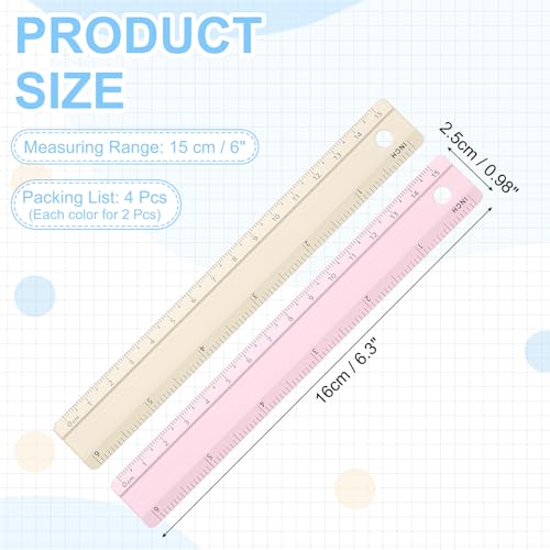PATIKIL Metal Ruler 6"/15cm, 4Pcs Aluminum Straight Edge Ruler, Dual Scale - color: Pink/Yellow
