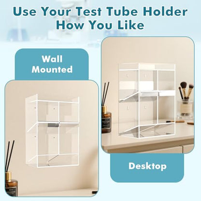Acrylic Test Tube Rack, Clear Tube Holder Organizer Stand with 4 Compartments, Extra Bottom Storage, and 2 Pull-Out Trays, Wall Mount or Countertop for Lab, Hospital, Office, 11.7"H x 7.9"W x 5.2"D - size: 4 Compartment 11.7"H x 7.9" W x 5.2" D