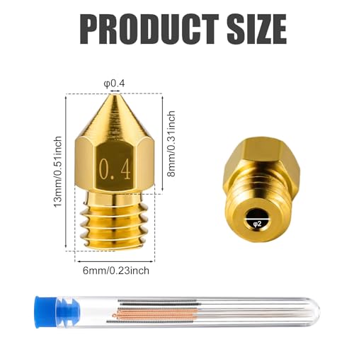 31pcs 3D Printer Nozzles, MK8 Nozzle Kit 0.2mm 0.3mm 0.4mm 0.5mm 0.6mm 0.8mm 1.0mm 3D Printer Brass Hotend Nozzles with Wrench Cleaning Tool Kit for Ender 3 Pro/V2 Extruder Printer Accessories Kit