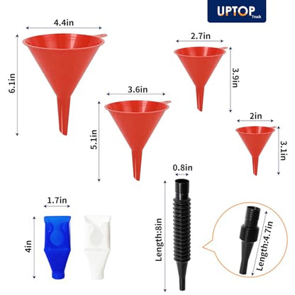 10 Pcs Automotive Funnel Set Wide Mouth Fuel Funnels with Long Neck, Flexible Spout & Removable Filter – for Gasoline, Coolant, Water, Engine Oil Plastic Oil Funnel Set