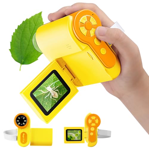1000X Microscope for Kids 8-12, 4K HD Screen with 6 LED Lights, Portable Microscope for Outdoor STEM Learning, Rechargeable Science Kit, Birthday Easter Gifts for Kids - color: Yellow