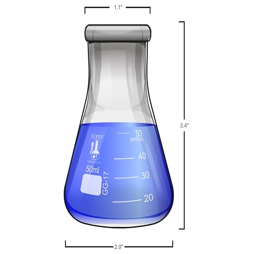 50ml Narrow Mouth Erlenmeyer Flask, Borosilicate Glass, Heavy Duty Rim, Thick Wall, Karter Scientific 213G41 (Case of 48) - size: 50ml, style: Pack of 48
