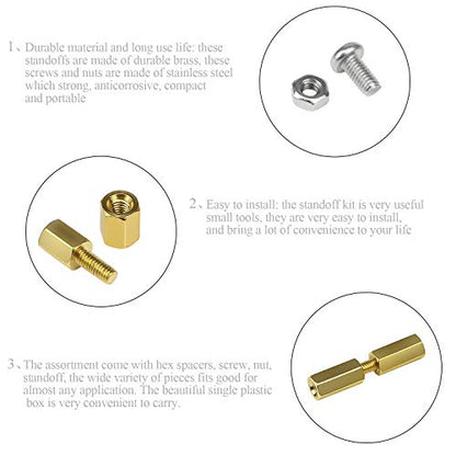 DYWISHKEY 320 Pieces Male Female Hex Brass Spacer Standoff Screw Nut Assortment Kit (M2.5)