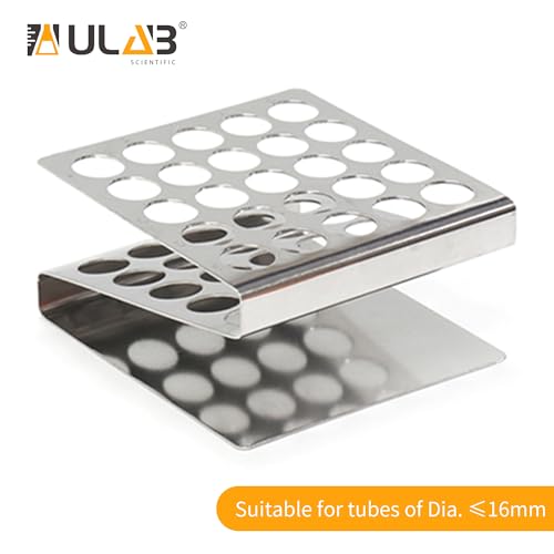 ULAB Scientific Test Tube with Tube Rack, Z Shape Stainless Steel Tube Rack, Suitable for Tubes of Dia.≤16mm, 10pcs of 16ml Cylindrical Glass Test Tubes with Flange stoppers, UTR1002 - style: Z shape & 10pcs of 16ml glass tubes