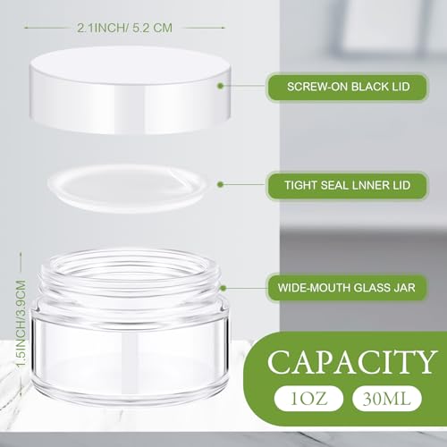 Domensi 100 Pcs 1oz Glass Jars Bulk, Clear, White Lid, Plastic Lid - color: White, size: Plastic Lid