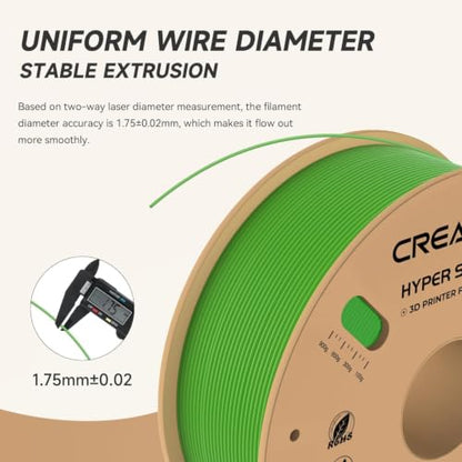 Official CREALITY Hyper PLA Filament 1.75mm, High Speed PLA 30-600mm/s Rapid 3D Printer Filament, Dimensional Accuracy +/-0.02mm, Stronger Toughness, Fit Most FDM 3D Printers，1KG(2.2lbs) Spool Green - color: Green