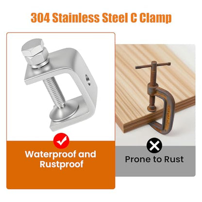 1-3/16 Inch C Clamp, 2 Pcs 304 Stainless Steel C Clamps, Heavy Duty Metal U Clamps, Small Desk G-Clamp Set for Mounting & Fastening, Home DIY, Crafting, Light Duty Repairs(30mm) - size: 1-3/16 Inch-2pcs（30mm）