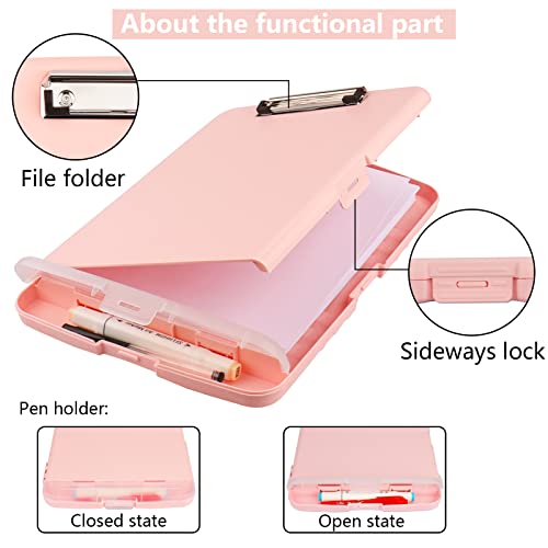 Clipboard with Storage, A4 Binder Nursing Clipboards with Pen Holder, Heavy Duty Storage Clipboards with Low Profile Clip, Clipboard Folder Side-Opening, Smooth Writing Clip Board (Light Pink) - color: Light Pink