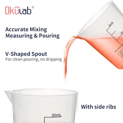 12pcs Plastic Beakers, 12pcs of Vol.30ml Lab Beakers Plastic Measuring Cup, PP Material, with Black Printed Graduation,BKLP25A12