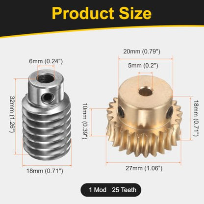 uxcell Worm Gear Set 25T 1 Module 25:1 Reduction Rate, 5mm/6mm Bore - size: 5mm/6mm Bore (1Mod 25T)