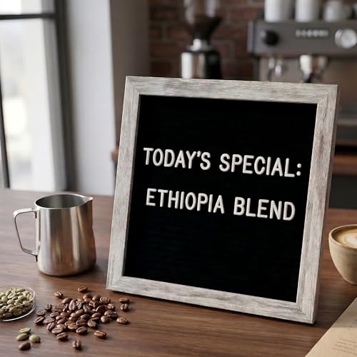 C CRYSTAL LEMON Felt Letter Board 10x10 Inches – 336 Letters, Numbers & Symbols – Rustic Black Message Board with Wood Frame, Wall Mount & Display Stand - color: Rustic Black