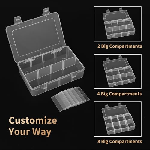 QUEFE Bead Organizer Box 4 Pack 8 Grid Plastic Tackle Box Storage Dividers - size: 4pcs