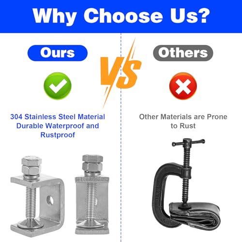 12 Pcs 304 Stainless Steel C Clamp, Heavy Duty C Clamp, Mini Tiger Clamps Set for Mounting, Small Desk G-Clamps with 1.2 Inch Stable Wide Jaw Opening for Metal Working Woodworking Welding Building