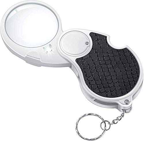 TECHSHARE Magnifying Glass with Light, Lighted Magnifying Glass, Handheld Pocket Magnifier Small Illuminated Folding Hand Held Lighted Magnifier for Reading Coins Hobby Travel - 45 Mm Diameter