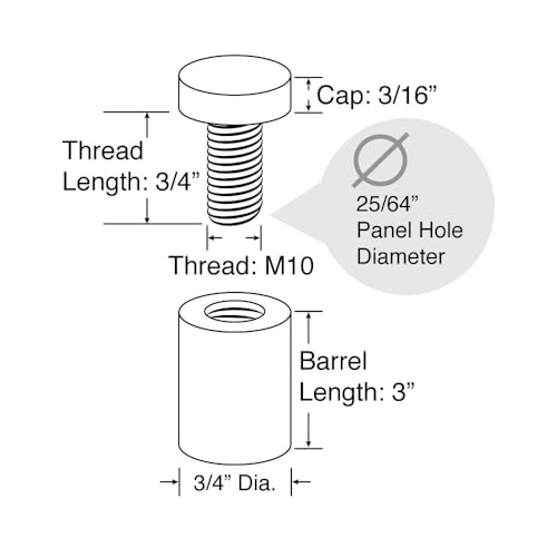Stainless Steel Standoff 3/4 Inch Diameter x 3 Inch Barrel Length Brushed Finish for PVC, Glass and Acrylic Sign Stand Off Wall Anchors and Screws 20 Piece Store/Restaurant Pack - size: 20 Piece Pack