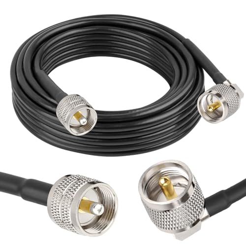 MOOKEERF CB Coax Cable - RG58 UHF PL-259 Male to Male Right Angle Coaxial Cable 25FT Low Loss Cb Antenna Cable Jumper Cable for CB Radio, HAM Radio, Antenna Analyzer, SWR Meter, Black - size: 25FT