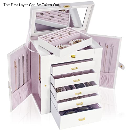 AKOZLIN 6-Tier Jewelry Box Organizer 5 Drawers Storage Extra Large White - color: White, size: Extra Large
