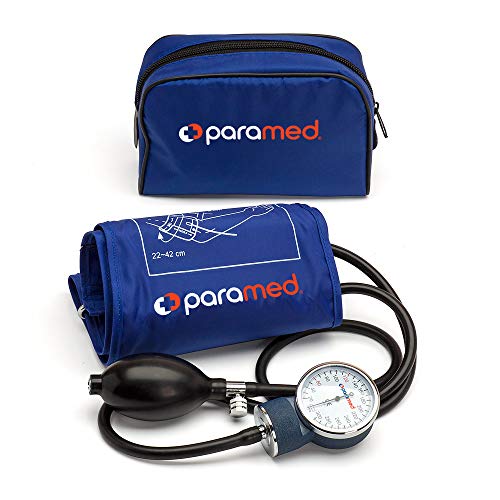 PARAMED Aneroid Sphygmomanometer – Manual Blood Pressure Cuff with Universal Cuff 8.7-16.5" and D-Ring – Carrying Case in the kit – Blue – Stethoscope Not Included - color: Blue