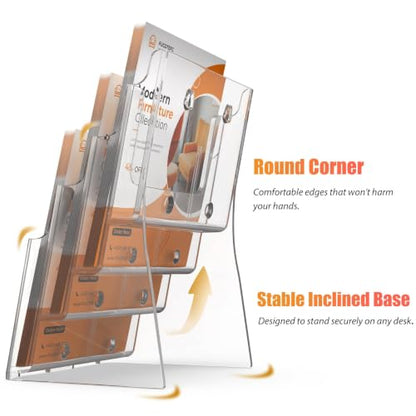 FUCDTEFC 2 Pack Acrylic Brochure Holder 8.5x11 & 4 x9 Inches, Clear 4 Tier Magazine Holder Brochure Display Stand w Removable Divider, Literature Pamphlet Flyer Holder for Wall Mount or Countertop - size: 2 Pack 4-Tier Brochure Holder