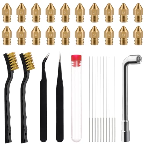 Ender 3 Nozzles 0.4MM,20Pcs Brass Hotend Nozzles with 16Pcs 3D Printer Nozzle Cleaning Kit,3D Printer Toos for Creality Mk8 Ender 3/Ender 3 Pro Upgrades/Ender 3 V2,3D Printer Accessories - color: 3D Printer Nozzle Wrench Maintenance Kit