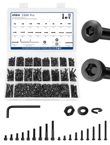 2400PCS M3 Screws Assortment Kit, 12.9 & 10.9 Grade Alloy Steel Socket Head Cap & Button Head Screws with Hex Nuts, Flat & Spring Lock Washers, Metric Bolt Set S2 & S2.5 Hex Key Included, Black Oxide - size: M3 2400pcs