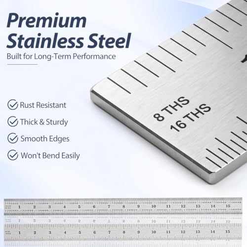 Eboot 2 Pcs Stainless Steel Ruler for Machinist Engineer, 16 Inch - size: 16"