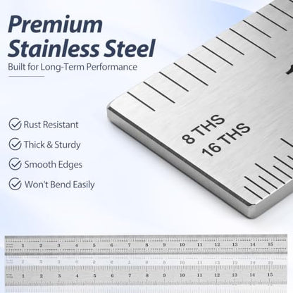 Eboot 2 Pcs Stainless Steel Ruler for Machinist Engineer, 16 Inch - size: 16"