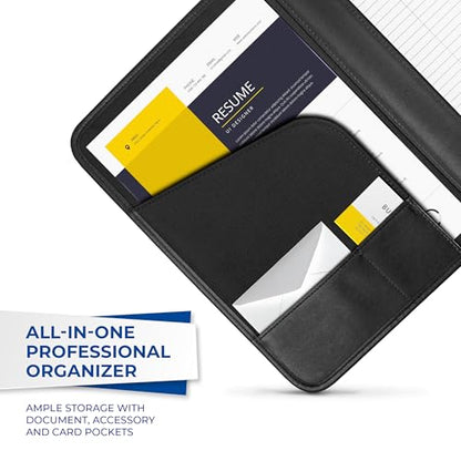Samsill Professional Padfolio - Faux Leather Portfolio Folder for Men and Women, Leather Padfolio with 8.5 x 11 Writing Pad, Resume Portfolio Folder, Functional Business Portfolio for Meetings and Interviews, Black - size: Letter - 8.5 x 11 inches, style:
