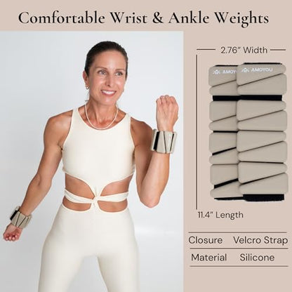 Wrist & Ankle Weights for Women – 2 lb Total, 1 lb Each | Weighted Bangles - color: Beige