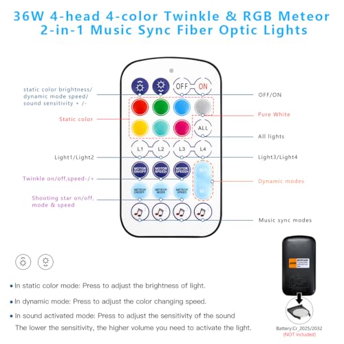 AKEPO 36W 4 Color Twinkle Starlights Headliner Fiber Optic Lights Kit - size: 2240pcs*13.1ft*0.03in