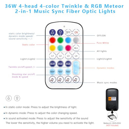 AKEPO 36W 4 Color Twinkle Starlights Headliner Fiber Optic Lights Kit - size: 2240pcs*13.1ft*0.03in
