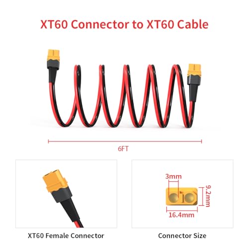 ELFCULB XT60 Female to Female Extension Cable 12AWG 6FT for Power Use - color: 12AWG XT60 Female to Female, size: 6FT
